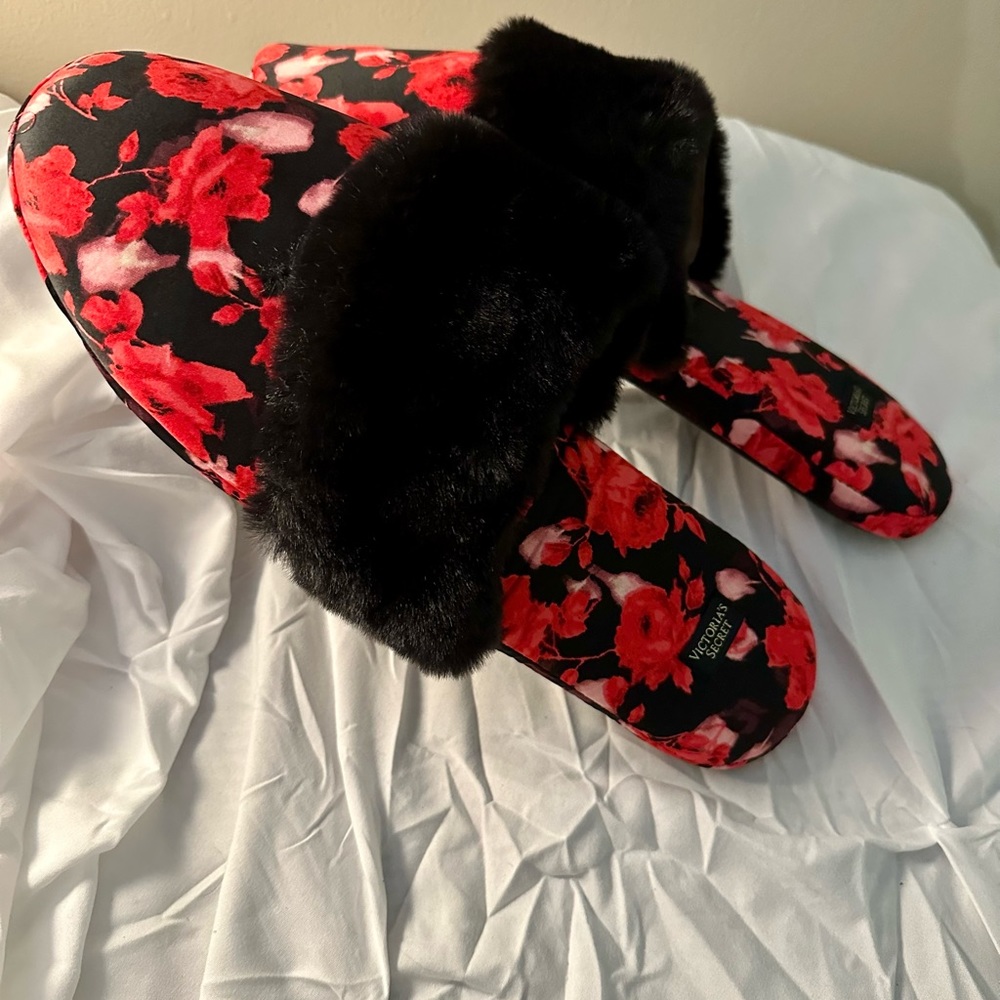 Victoria’s Secret floral satin slippers